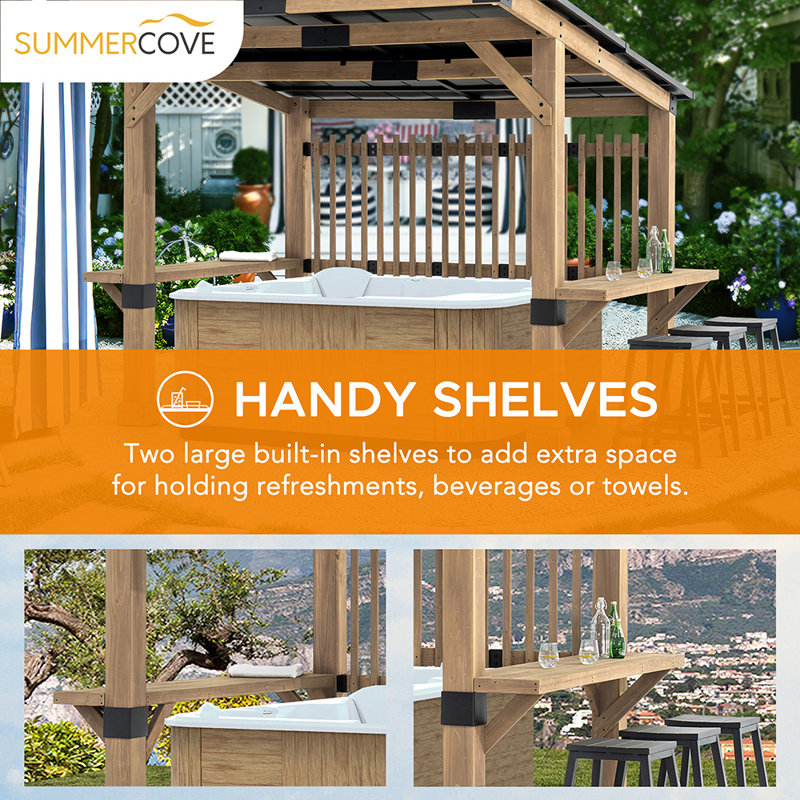 Sunjoy 10 ft. x 11 ft. Cedar Wood Framed Hot Tub Gazebo with Steel Hardtop Roof & Reviews Wayfair